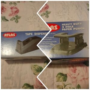 Atlas Black Tape Dispenser and 2-Hole Paper Punch Combo